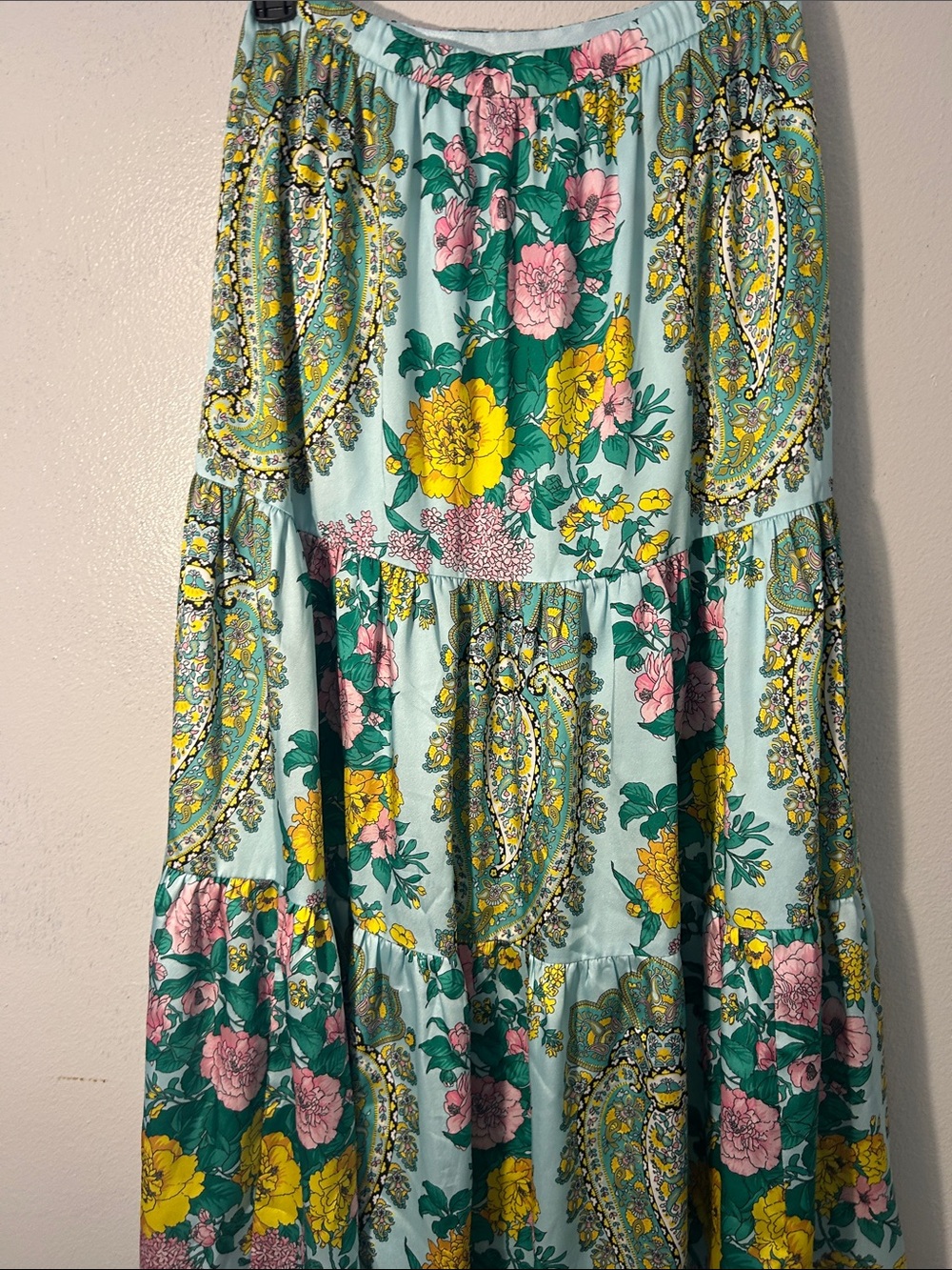 Kobi Halperin Floral Paisley Tiered Maxi Skirt Aqua Boho - Picture 4 of 15